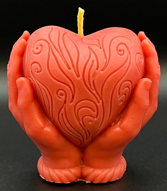 Beeswax Candle Heart and Hands-6oz. Fresh Cut Roses