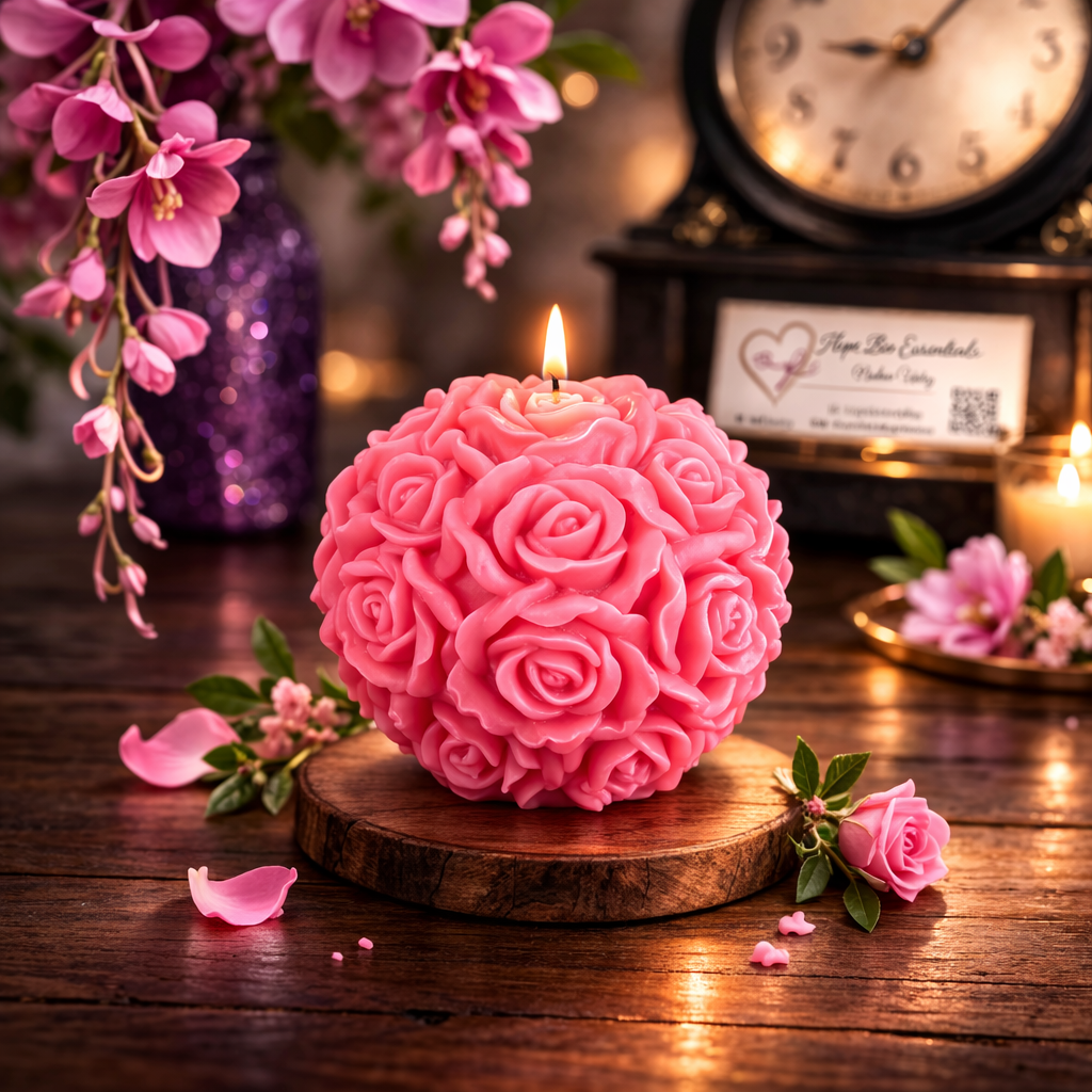 Beeswax Rose Ball Candle-Fresh Cut Roses