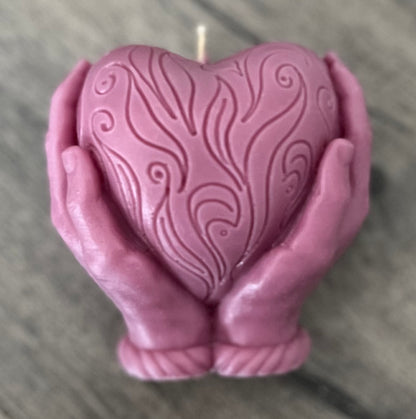 Organic Beeswax Candle Heart and Hands-6oz. Lavender