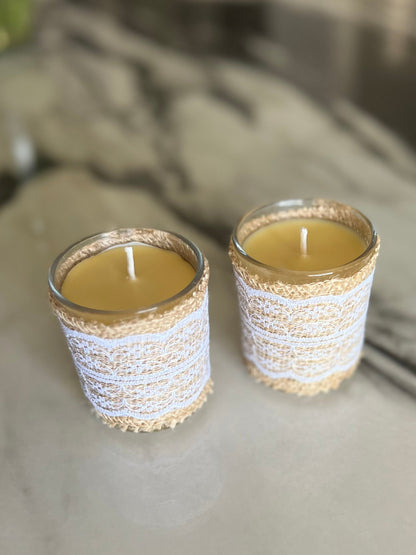 Beeswax Burlap-Lace Candle-Strawberry