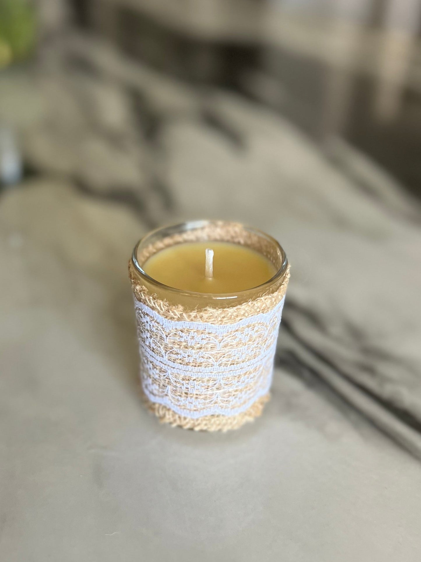 Beeswax Burlap-Lace Candle-Strawberry