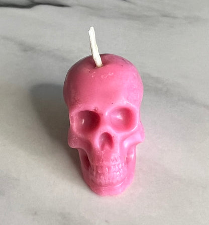 Beeswax Small Bright Pink Skull Candle-Palo Santo