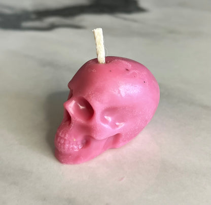 Beeswax Small Bright Pink Skull Candle-Palo Santo