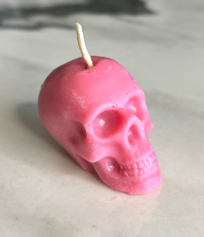 Beeswax Small Bright Pink Skull Candle-Palo Santo