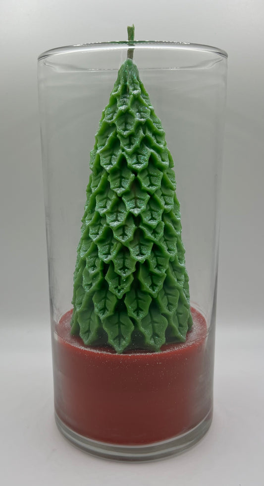 Winter Snow Globe Beeswax Coconut Oil Candle- Pine-Large Tree